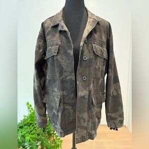 TRUE RELIGION Rough Turf Camo Print Military Jacket Lace Up Sleeve Detail